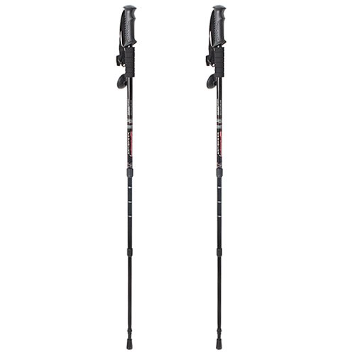 AGPtek Pair 2 Adjustable Anti-Shock Trekking Hiking Sticks Poles-alpenstock Walking-mountaineering - 6061 Aluminum Black