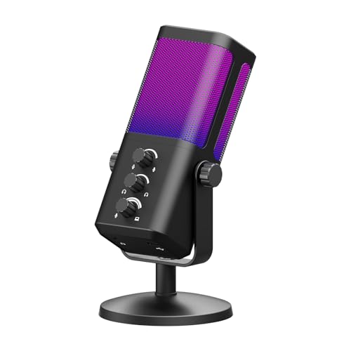 XTUGA M7 - Microfono dinamico per Streaming Gaming con illuminazione RGB, microfono a condensatore per computer con riduzione del rumore e monitoraggio in tempo reale per Podcast
