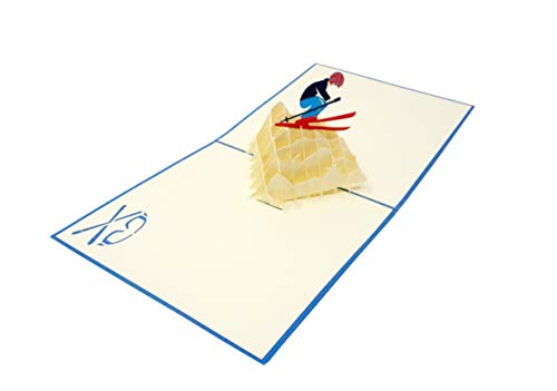 WOWPAPERART Skiing - 3D Pop Up Greeting Card for All Occasions - Birthday, Love, Congrats, Good Luck, Sports, Retirement, Christmas, Congrats - Gifts for Family, Friends, Lovers
