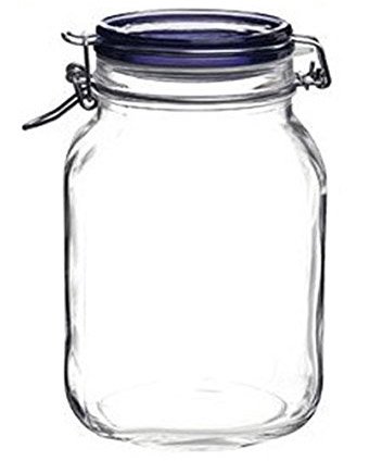 UPC 798837859761, Bormioli Rocco Fido Square Jar with Blue Lid - 67.75 Ounce