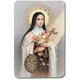 SHERMAN St. Theresa Laminated Catholic Prayer Holy Card with Medal and Prayer on Back