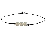 Bodai Freshwater Pearl Necklace Choker on Genuine Leather Cord for Women Girls
