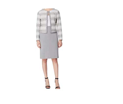 Tahari ASL Jacquard Jacket Gray Skirt Suit Ivory/Grey (6)