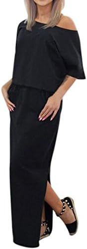 OOEOO Summer Dress, Women Split Long Loose Maxi Boho Evening Party Dress with Pocket (Black, M)