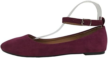 Emma Abigail Ankle Strap Ballet Flat Slip On Shoes, Maroon, 6
