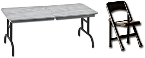 Silver Breakaway Table & Black Folding Chair- Wrestling Figure Accessories (For Jakks or Mattel WWE Figures)