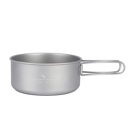 iBasingo Titanium Pot Pan Spoon Spork Mini Stove Sets Outdoor Camping Cooking Sets with Folding Handle Ultralight Portable Dinnerware Cookware Sets for Picnic Travel (Pan & Small Pot (Ti1575I))