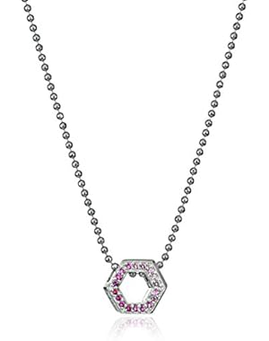 Little Elements Sterling Silver Hexagon with Swarovski Genuine Sapphires Pendant Necklaces