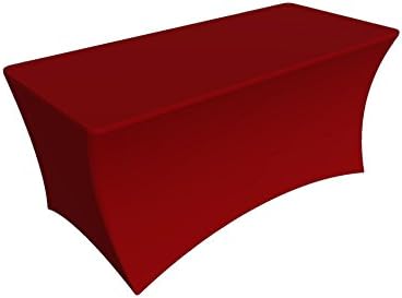 She Yang Tablecloth Cover, 6 ft White,Table Cloth Skirts, Rectangular, Polyester/Spandex, Elastic, Stretchable Linen, Stain & Wrinkle Proof, for Folding Tables, Wedding, DJ, Events (Red)