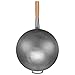Timoney Carbon Steel Pow Wok Traditional Hand Hammered Stir-Fry Pan with Helper Wooden Handle (14 Inch, Round Bottom Wok)