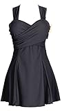 Women's Elegant Crossover One Piece Swimdress Skirted Bottom Swimsuit (FBA), US 18W-20W, pearl black, tag size 7XL