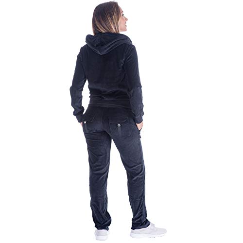 Tanbridge Women Velour Tracksuit Set 2 Piece Outfit Hoodie & Sweatpants Jogger Sets Black S - Thumbnail 2