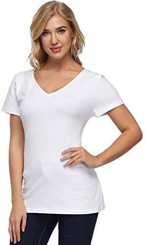 LOVFEE Women's Slim Fit Solid Color Short Sleeve Tee Tops Basic Cotton t-Shirt