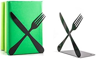 A pair of bookends Cross Silverware // Kitchen holders for cookbooks // made out of metal // black modern kitchen shelf decor // FREE SHIPPING // Gift for Mom // Chef gift