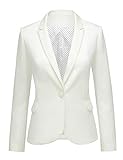 ACKKIA Women's Beige Business Casual Notched Lapel Pocket Button Work Office Blazer Jacket Suit Size S