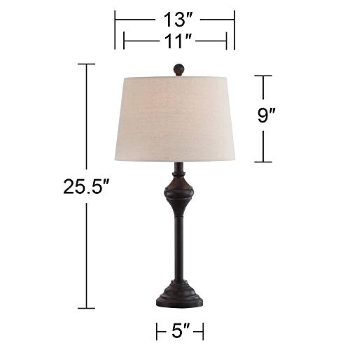 Mason Traditional Table Floor Lamps Set of 3 Dark Bronze White Tapered Drum Shade for Living Room Family Bedroom Bedside - Barnes and Ivy - Thumbnail 6