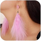 Octwine Boho Feather Earring Long Dangle Earring Feather Tassel Dangle Earrings Vintage Earrings Shiny Bar Party Earrings for Women