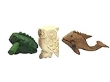 WADSUWAN SHOP Wooden Percussion 3 Piece Set Frog, Owl and Dolphin, 3 Inches,Wooden Frog Musical Instrument Wooden Owl Musical Instrument Wooden Dolphin Musical Instrument