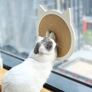 SBY Cat Shape Scratching Pads for Cats Kittens, Wall Sisal Cat Scratcher Scratch Board with 4pcs Strong Sucker, Wooden Cat Toy Furniture (M)
