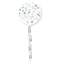 Globos Payaso 36" Silver Circle Confetti Balloon with Tassel Tail Wedding Christening Birthday Party Occasion