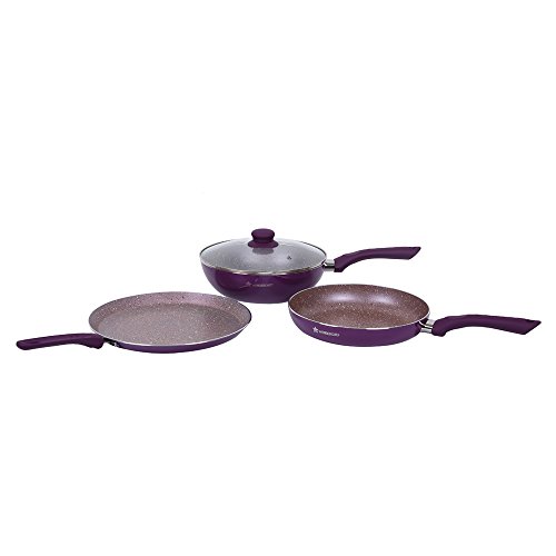 Wonderchef Royal Velvet Plus Induction Base Aluminium Nonstick Cookware Set, 4-Pieces, Purple