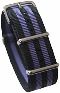 Watch Aficionado 24 - Watch Bands Straps - Choice Of Color 20mm Premium Heavy Duty Durable Ballistic NATO Nylon James Bonds Style Straps (Black double purple, 20mm)