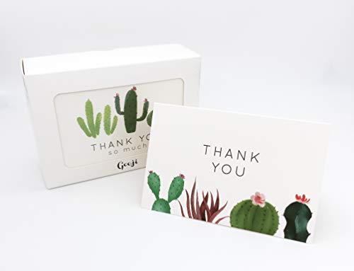 Gooji 4x6 Cactus Thank You Cards (Bulk 36-Pack) Matching Peel-and-Seal White Envelopes | Assorted Set, Watercolor, Colorful Graphics | Birthday Party, Baby Shower, Weddings