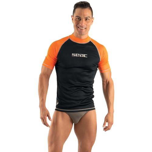 SEAC T-Sun Short Man, Rash Guard for Swimming, Surfing, Diving, UV protection, black/orange, XXXL