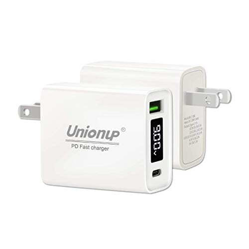 Unionup PD 3.0 & QC 3.0 Dual Port Wall Charger with Voltage Current Display, PD Wall Charger USB C Wall Charge