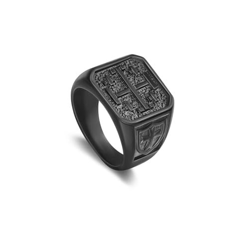 Men's Stainless Steel Cross Signet Ring, Vintage Style with Cross and Shield Patterns for mens ring,Black Color,Sizes 12 at Amazon