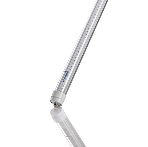 Hyperikon T8/T10/T12 LED Light Tube, 8FT, UL, 36W (75W equivalent), 5000K (Crystal White Glow), Clear Cover, Dual-Ended Power, Tombstones Included, 3800 Lumens