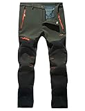 MAGCOMSEN Men’s Outdoor Fleece Lined Softshell Pants 5 Zipper Pockets Water Resistant Skiing Hiking Pants with Belt