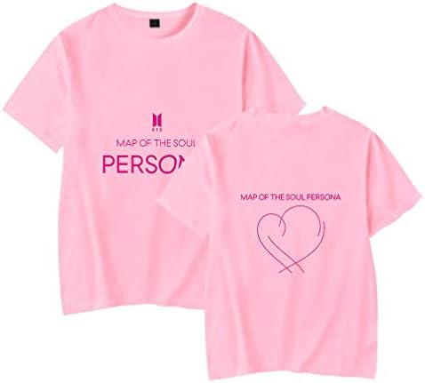 Kpop BTS Map of The Soul Persona T-Shirt Suga Jimin J-Hope Jungkook Pink Rose-Red Printing Tops Tees