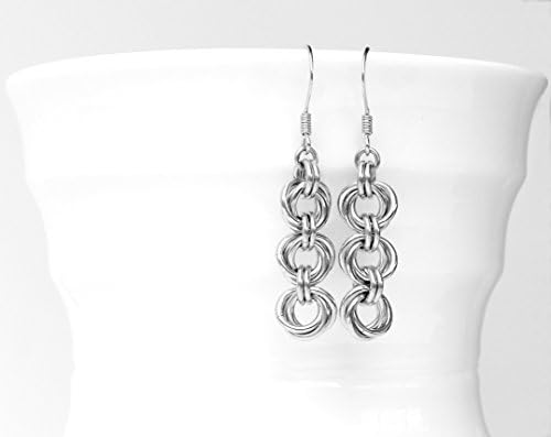 Stainless & Surgical Steel Womens Chainmail Earrings, Drop Hypoallergenic, Handmade by ChainMettle Jewelry