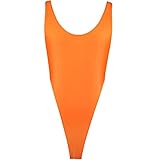 TIAOBU US Women One-piece High Cut Thong Leotard Gymnastics Dancewear Bodysuit Orange