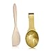 Styled Settings Gold Spoon Rest for Stove Top with Bonus Wood Spoon – Stainless Steel Spoon Rest for Stove - Farmhouse Spoon Rest: Golden Ladle Holder - Kitchen Accessories Gold