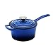 Hamilton Beach Enameled Cast Iron Sauce Pan 2-Quart Blue, Black Enamel coating, Pot For Stove top and Oven Cooking, Even Heat Distribution, Safe Up to 400 Degrees, Durable