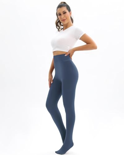 DARKTERROR FLEECE LINED TIGHTS WOMEN, WARM FLEECE LINED LEGGINGS WOMEN FOR WINTER, THERMAL PANTYHOSE THICK VELVET PANTS NAVY