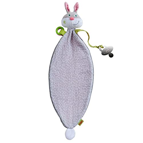 HABA Bunny Hops Baby Blanket and Crinkle Toys for Baby Easter Gifts and First Easter Gift Ideas, Pacifier Holder Rabbit Toys