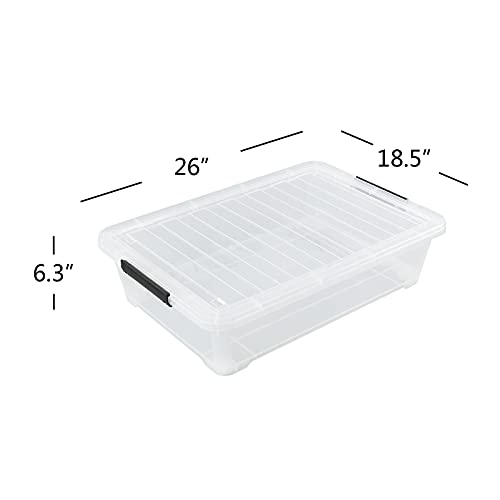 Lesbin 3Pack Plastic Under bed Storage Box, Clear Latch Bin with Lid