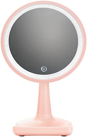 Gifts for Her Led Lighted Makeup Mirror Pink Portable 360° Rotation Brightness Adjustable High Definition for Vanity Cosmetic Table Lamp Night Light Bedroom Travel