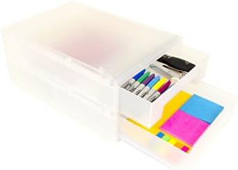 Stylio 2-Tier Desk Organizer and Document Tray Stylish Translucent White PP Storage Box Drawer for Documents, Stationery, Office, Teaching, School Supplies and Household Items