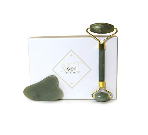 Jade Facial Roller and Gua Sha Set – Anti-Aging Skin Care Kit for Face, Eyes, Neck, Back and Body – 100% Natural Jade Stone Rollers – Anti-Wrinkle Massager – Youthful Skin Spa Products – Lift and Firm