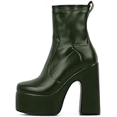 Bekoros Women's Platform Ankle Boots High Chunky Block Heel Round Toe Short Booties with Side Zipper Stylish Dress Boots for 