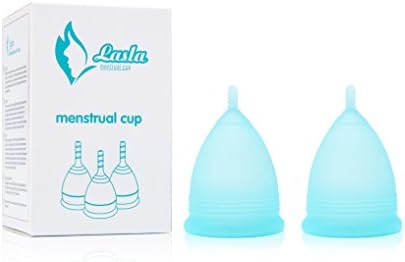 Lasla Menstrual Cups (2-Pack) with Bonus Bag| Stuffiness, Healthy Risk, Leak & Sensation Free Guaranteed | 100% Hypoallergenic Silicone | Optimal Alternative to Pads and Tampons, Blue (Large)