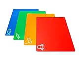 Flexible Plastic Cutting Board Mats with Food Icons, Set Of 4, Red, Blue, Green, Orange