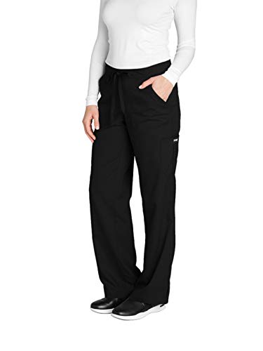 Grey's Anatomy Women's 4245 Junior Fit 4-Pocket Elastic Back Scrub Pants, Black, Medium/Petite