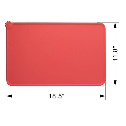 Dog Food Mat, Silicone Dog Cat Bowl Mat, Non Slip Waterproof Pet Feeding Mat FDA Grade Food Container Placemat for Small Animals (18.5"x11.8", Red)