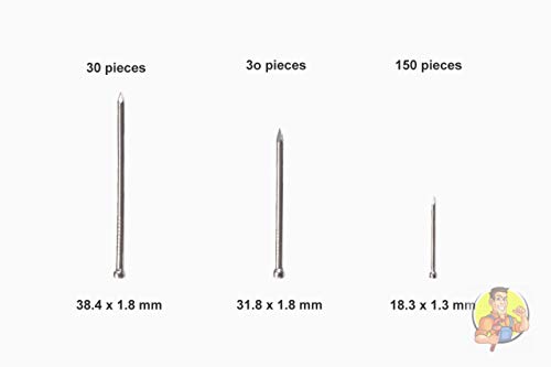 ASSORTED HARDWARE NAIL KIT, includes Picture Hanging Nails, Finish, Wire, Brad and Common Use. This Kit comes in an Organized Plastic Box and has 550 Heavy Duty Durable Nails.