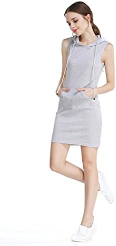 AEETE Fashion Womens Summer Casual Sleeveless Hoody Dress Light Gray XXL